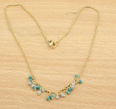 Quartz & Chalcedony beaded necklace, Brass with 22kp gold plated jewelry